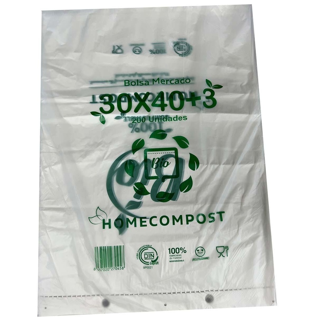 LORCAPACK - BOLSA BLOC 30X40 COMPOSTABLE 12 MICRAS -PAQUETE 200U- (Ref.70458)