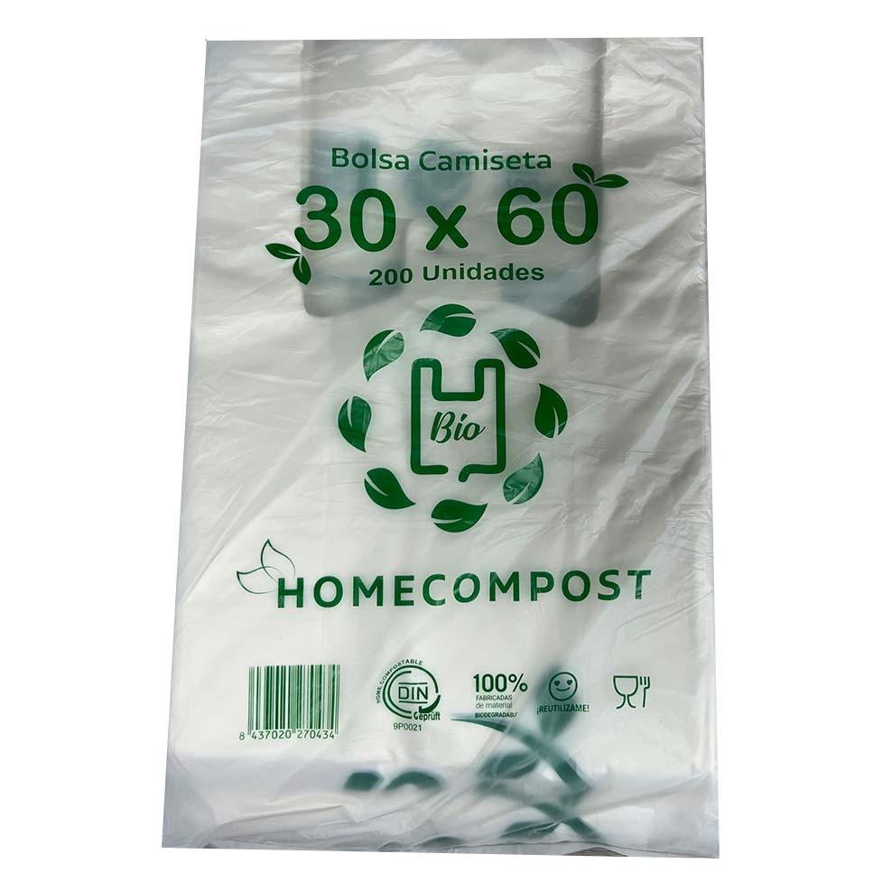 LORCAPACK - BOLSA DE CAMISETA 30X60 COMPOSTABLE 14 MICRAS -PAQUETE 200U- (Ref.70434)