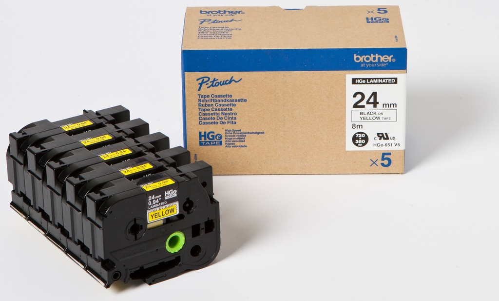 BROTHER - Cinta Alta Calidad 8m Amarillo/Negro (Pack 5Ud) 24mm (Ref.HGe651V5)