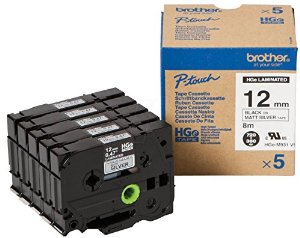 BROTHER - Cinta Alta Calidad 8m Plateado/Negro (Pack 5Ud)12mm (Ref.HGeM931V5)