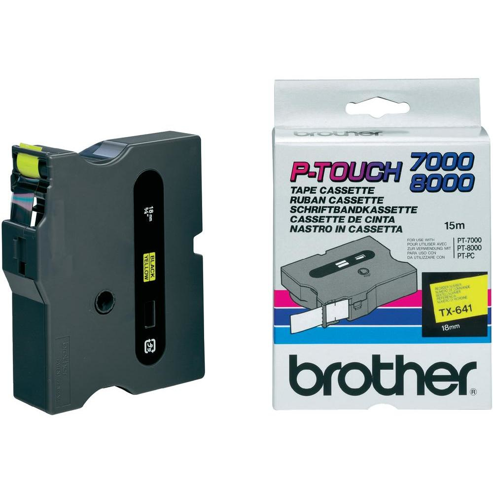 BROTHER - Cinta laminada Amarillo / negro 18 mm (Ref.TX641)