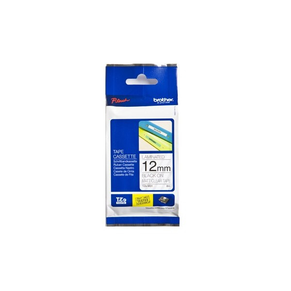 BROTHER - Cinta laminada Transparente mate/negro 12mm (Ref.TZeM31)