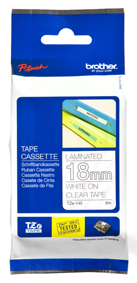 BROTHER - Cinta laminada transparente/blanco 18 mm (Ref.TZe145)