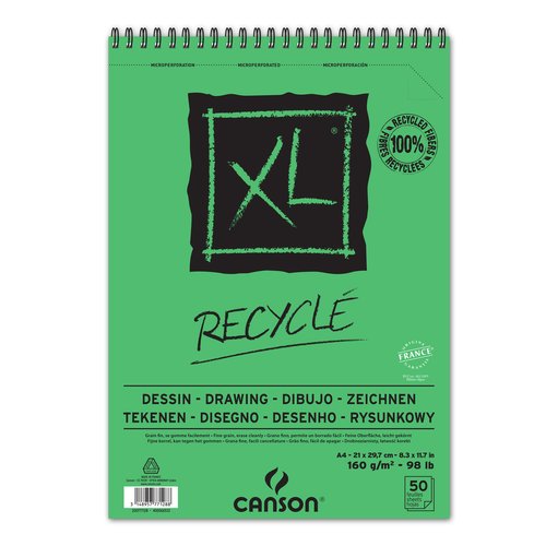 CANSON - BLOCK DE DIBUJO GUARRO- XL RECYCLE (espiral) 160g A4 50h MICRO (Ref.C200777128)