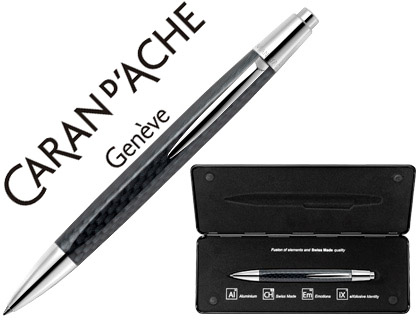 CARAN D'ACHE - BOLIGRAFO ALCHEMIX CUERPO FIBRA DE CARBONO ADORNOS CROMADOS BRILLANTE CON ESTUCHE PUNTA (Ref.4880-496)
