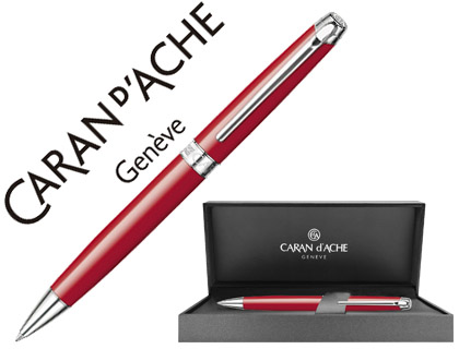 CARAN D'ACHE - BOLIGRAFO LEMAN LACA CHINA ROJA ESCARLATA ADORNOS PLATEADOS RODIADOS CON ESTUCHE PUNTA MEDIA (Ref.4789-770)