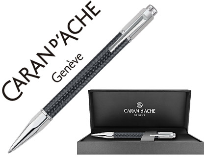CARAN D'ACHE - BOLIGRAFO VARIUS CUERPO FIBRA DE CARBON 3000 NEGRO PLACADO RODIO CON ESTUCHE PUNTA MEDIA (Ref.4480-017)