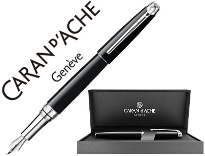 CARAN D'ACHE - PLUMA LEMAN EBONY LACA CHINA NEGRA ADORNOS PLATEADOS RODIADOS PLUMIN ORO 18K RODIADO CON (Ref.4799-782)