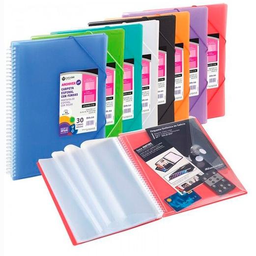 CARCHIVO - CARPETA ARCHIVEX-STAR ESPIRAL PP EXTRA 80 FUNDAS A4 C/SOBRE CIERRE C/GOMAS NEGRO (Ref.53038006)