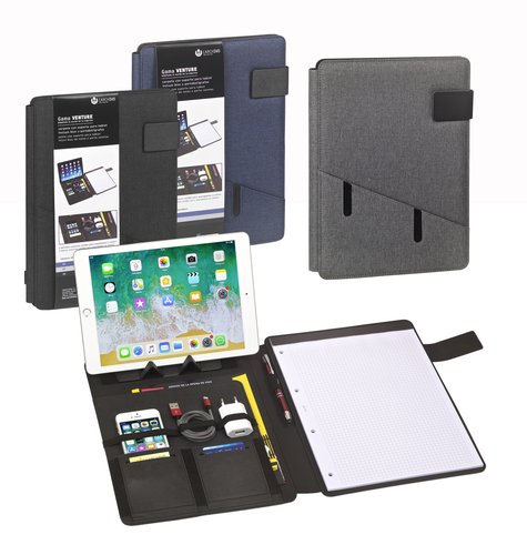 CARCHIVO - CARPETA de CONGRESOS VENTURE A4 con MULTI BOLSILLO, BLOC y ATRIL TABLET CENIZA (Ref.23010008)
