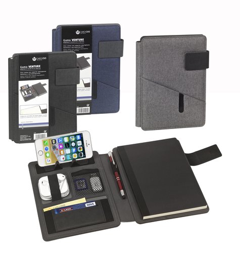CARCHIVO - CARPETA de CONGRESOS VENTURE A5 con MULTI BOLSILLO, BLOC y ATRIL SMARTPHONE CENIZA (Ref.23015008)