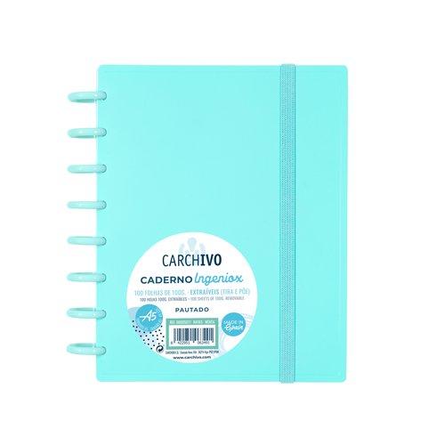 CARCHIVO - CUADERNO INGENIOX ESPIRAL A5 100H C/SEPARADORES EXTRAÍBLES 100GR CUADRÍCULA 5X5 TAPAS PP SEMI-RÍGIDO CIERRE C/GOMA MENTA (Ref.66005117)