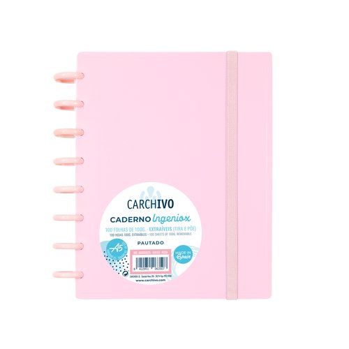 CARCHIVO - CUADERNO INGENIOX ESPIRAL A5 100H C/SEPARADORES EXTRAÍBLES 100GR CUADRÍCULA 5X5 TAPAS PP SEMI-RÍGIDO CIERRE C/GOMA ROSA (Ref.66005125)