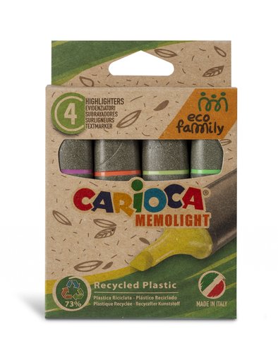 CARIOCA - ESTUCHE 4 MARCADORES FLUORESCENTES ECO FAMILY MEMOLIGHT C/SURTIDOS (Ref.43098)