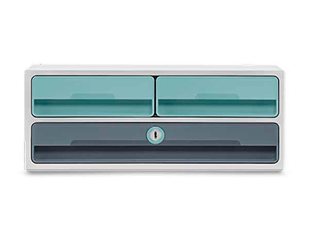 CEP - FICHERO CAJONES DE SOBREMESA MOOV UP RECICLADO 80% CON CERRADURA 3 CAJONES COLOR AZUL/GRIS 275X369X146 MM (Ref.1091212961)