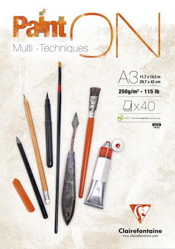 CLAIREFONTAINE - BLOCK DE DIBUJO PAINT"ON MULTITECNICAS A3 250g 40h (Ref.96536C)
