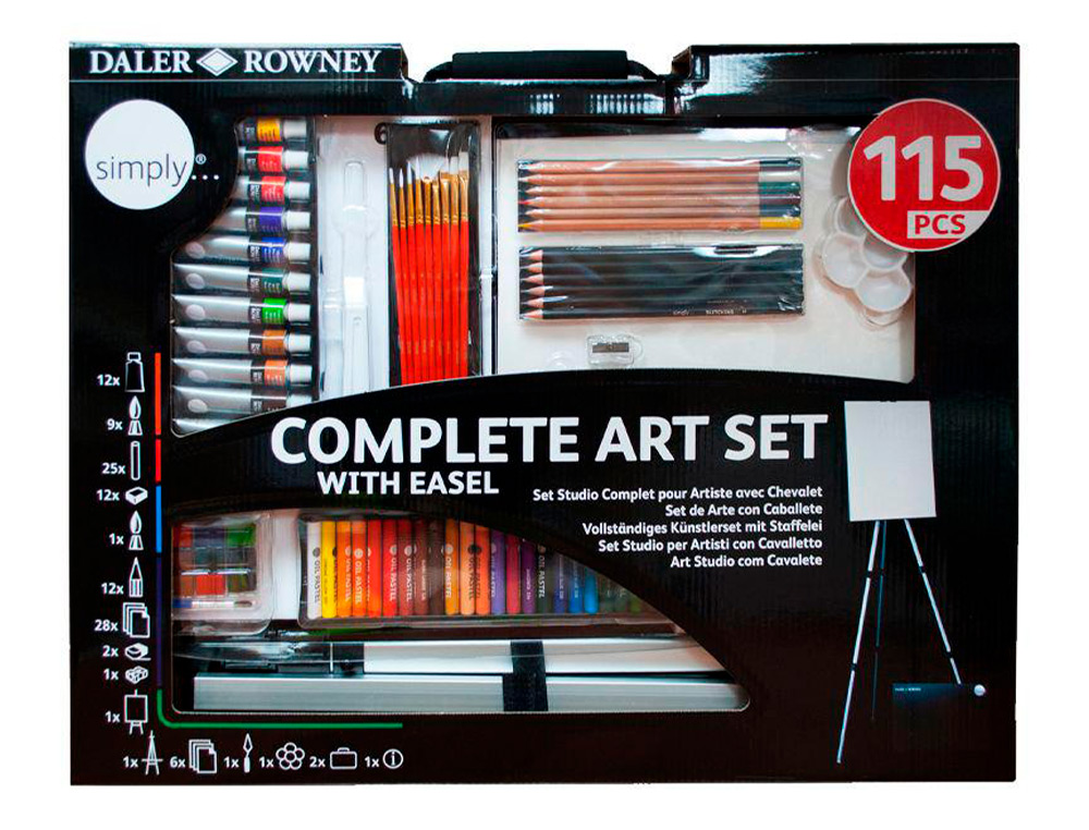 DALER ROWNEY - LAPICES SET ARTE COMPLETO CON CABALLETE de 115 PIEZAS (Ref.D196500604)