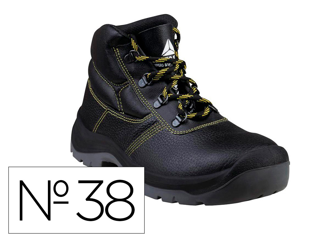 DELTAPLUS - BOTAS DE SEGURIDAD PIEL CRUPON PIGMENTADA SUELA PU BI-DENSIDAD COLOR NEGRO TALLA 38 (Ref.JUMP3SPNO38)