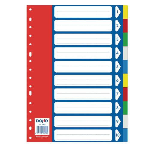 DOHE - SEPARADORES POLIPROPILENO 10 POSICIONES 5 COLORES A4 225X300 (Ref.90458)