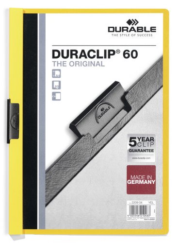 DURABLE - DOSSIER CLIP DURACLIP PVC A4 2209 pinza METAL 60h AMARILLO (Ref.220904)