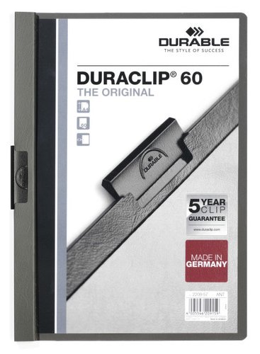 DURABLE - DOSSIER CLIP DURACLIP PVC A4 2209 pinza METAL 60h GRIS ANTRACITA (Ref.220957)