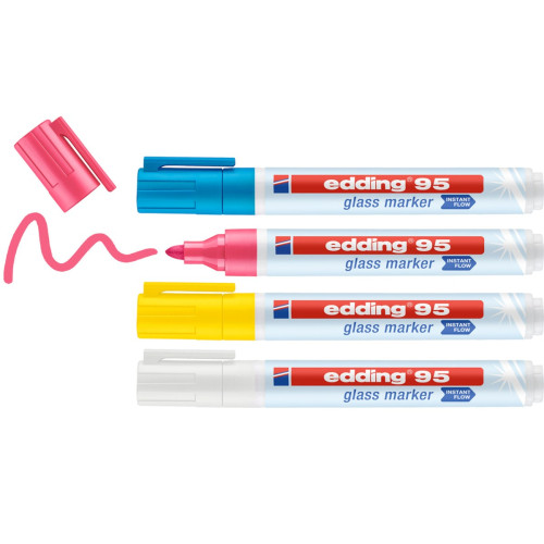 EDDING - 95 Glass marcador 4 pieza(s) Punta redonda Azul, Rosa, Blanco, Amarillo (Ref.95-099)