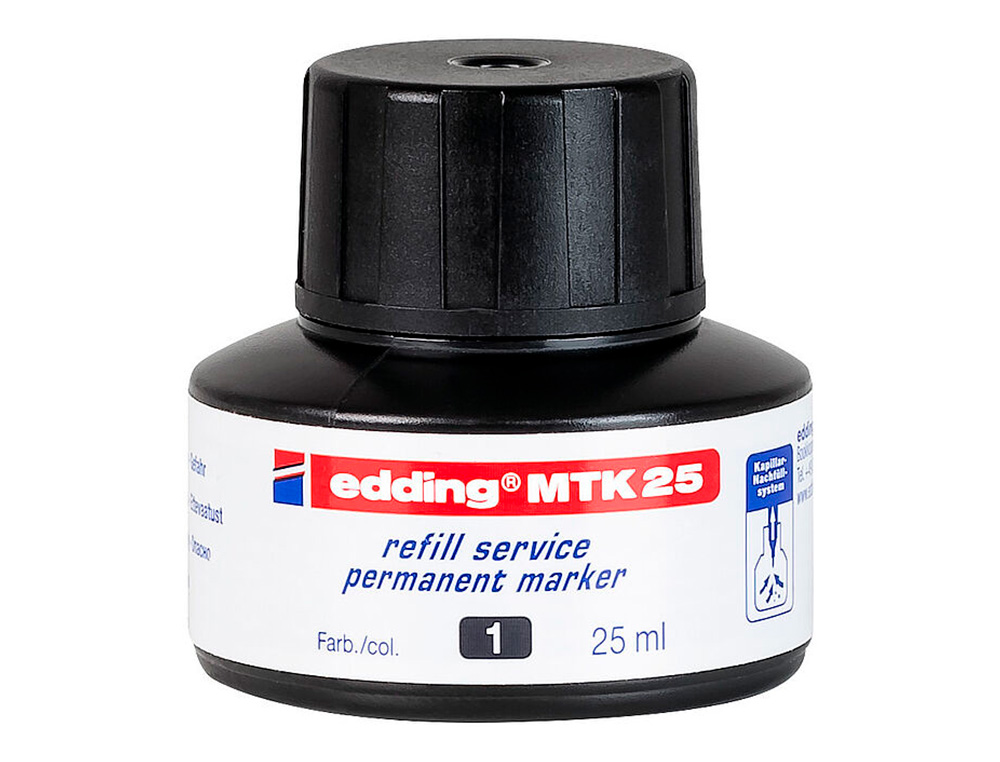 EDDING - TINTA ROTULADOR MTK25 CON SISTEMA CAPILAR COLOR NEGRO FRASCO DE 25 ML (Ref.MTK-25-01)