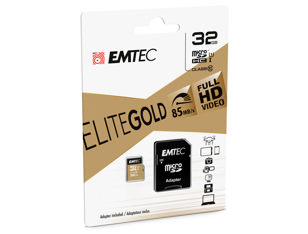 EMTEC - MEMORIA SD MICRO CLASS 10 GOLD CON ADAPTADOR 32 GB (Canon L.P.I. 0,24€ Incluido) (Ref. E142269)