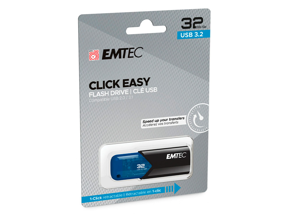 EMTEC - MEMORIA USB 3.2 CLICK EASY 32 GB AZUL (Canon L.P.I. 0,24€ Incluido) (Ref. E173126)