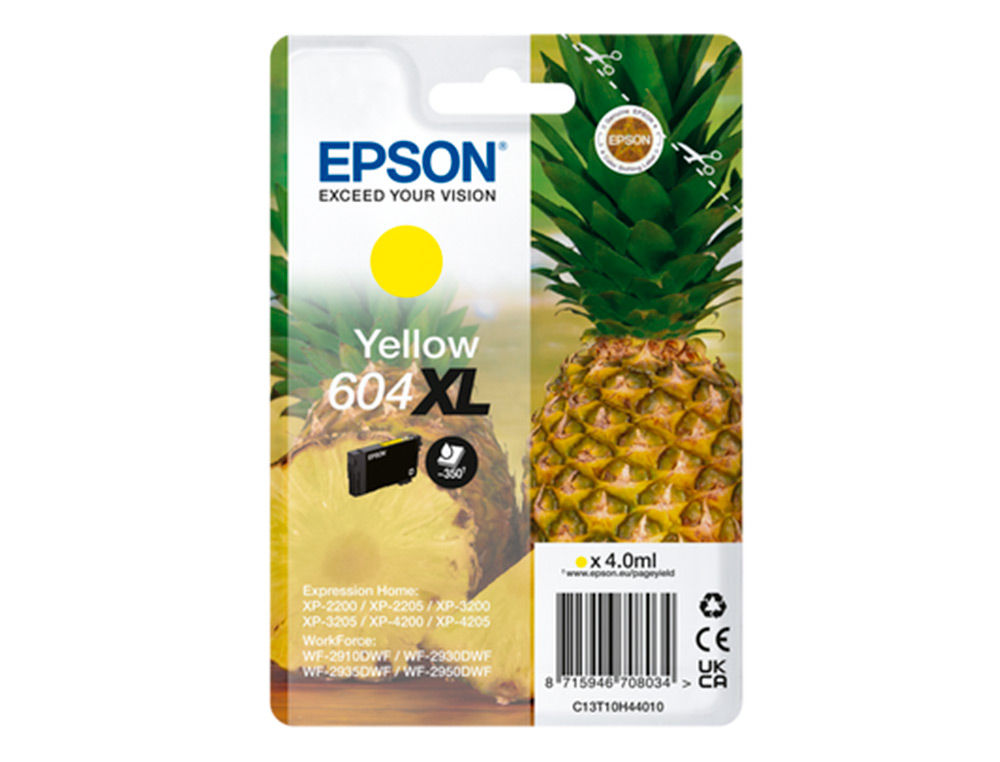 EPSON - Cartucho Amarillo 604XL XP-2200, WF-2910DWF Piña (Ref.C13T10H44010)