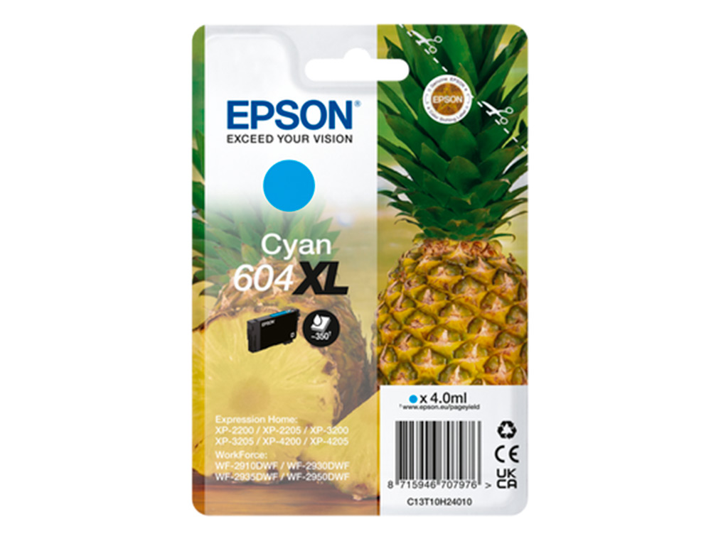 EPSON - Cartucho Cian 604XL XP-2200, WF-2910DWF Piña (Ref.C13T10H24010)