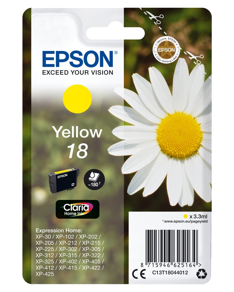 EPSON - Expression Home XP-102/205/305/405 Cartucho Amarillo (Radiofrecuencia) (Ref.C13T18044022)