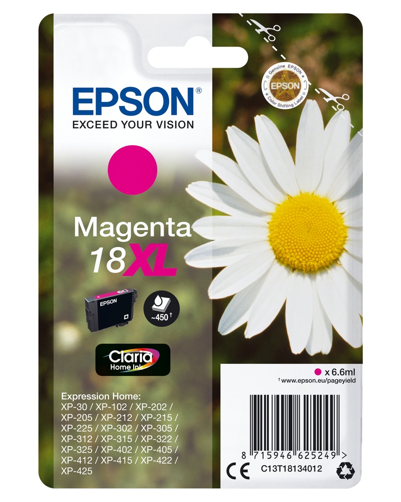 EPSON - Expression Home XP-102/205/305/405 Cartucho Magenta Alta capacidad (Radiofrecuencia) (Ref.C13T18134022)
