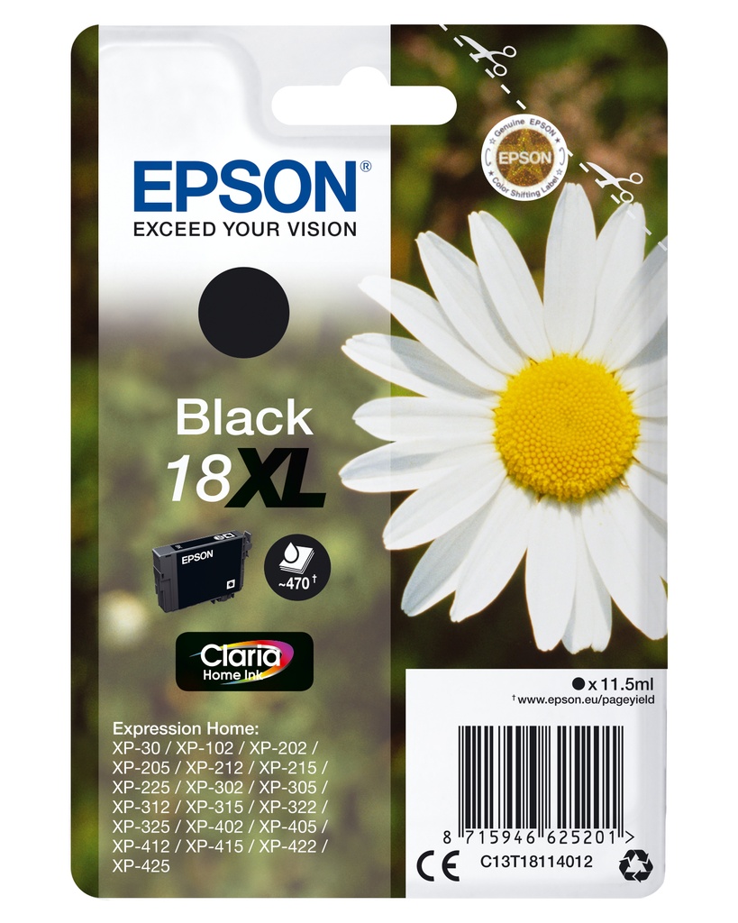 EPSON - Expression Home XP-102/205/305/405 Cartucho Negro Alta capacidad (Radiofrecuencia) (Ref.C13T18114022)