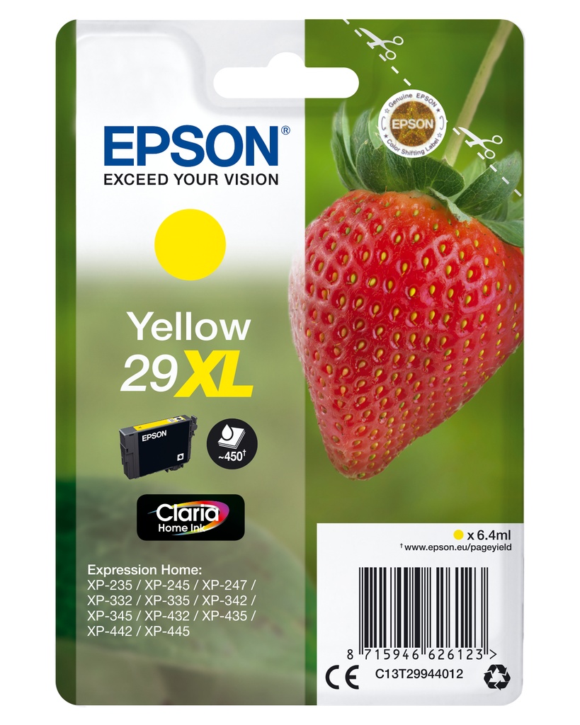 EPSON - Expression Home XP-235 Cartucho Amarillo 29XL RF+AM (Ref.C13T29944022)