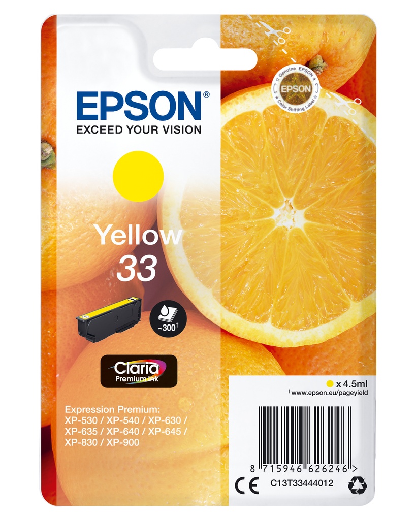 EPSON - Expression Home XP-530 Cartucho Amarillo RF+AM (Ref.C13T33444022)