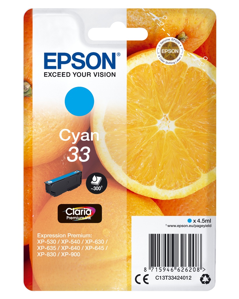 EPSON - Expression Home XP-530 Cartucho Cyan RF+AM (Ref.C13T33424022)