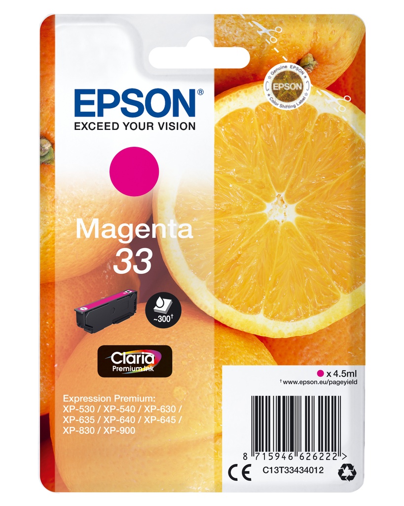 EPSON - Expression Home XP-530 Cartucho Magenta RF+AM (Ref.C13T33434022)