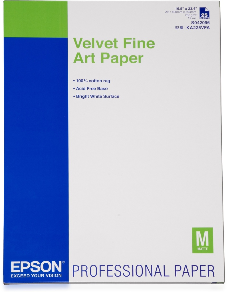 EPSON - GF PAPEL VELVET FINE ART. A2, 25H, 260G/M2 (Ref.C13S042096)