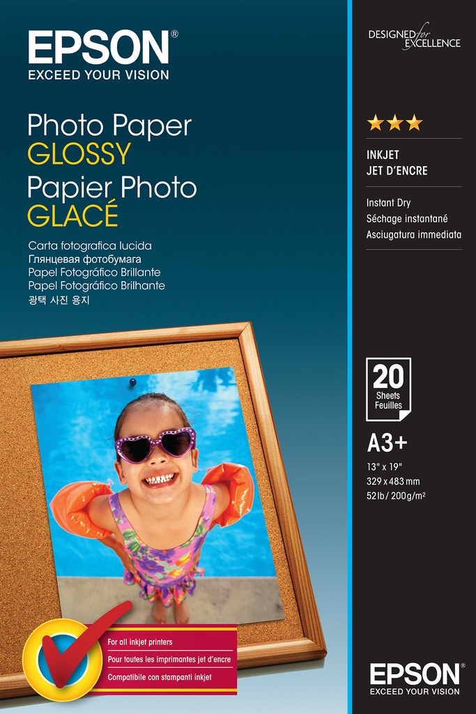 EPSON - Papel Photo Glossy A3+ 20 hojas 200 grs (Ref.C13S042535)