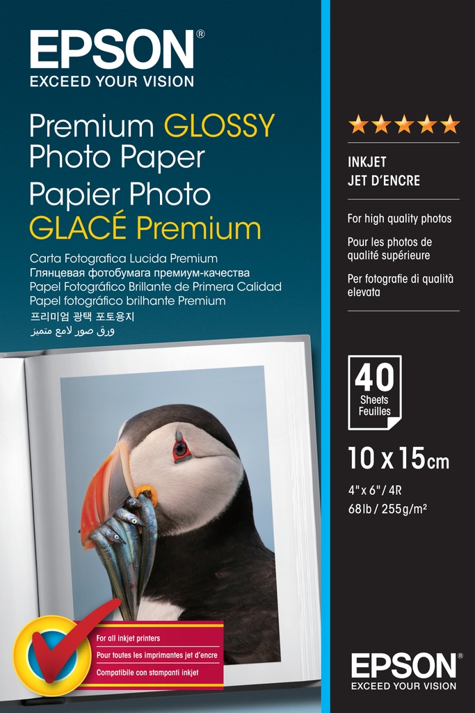 EPSON - Papel Premium Glossy Photo 255 gr, 10 x 15cm, 40h. (Ref.C13S042153)