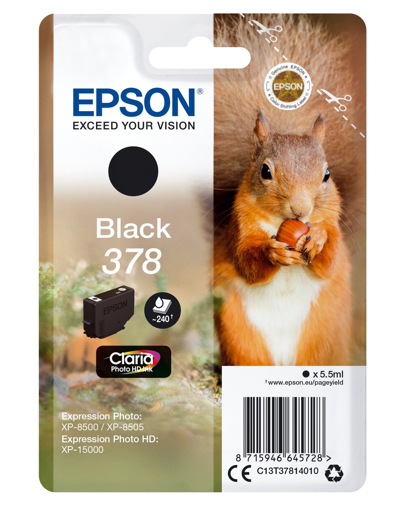 EPSON - Singlepack Black 378 Claria Photo HD Ink con RF (Ref.C13T37814020)