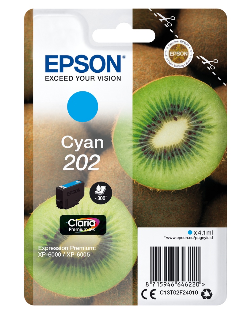 EPSON - Singlepack Cyan 202 Claria Premium Ink con RF (Ref.C13T02F24020)