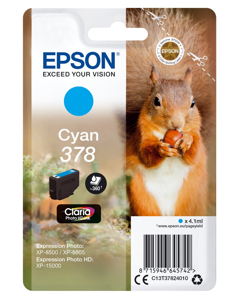 EPSON - Singlepack Cyan 378 Claria Photo HD Ink con RF (Ref.C13T37824020)