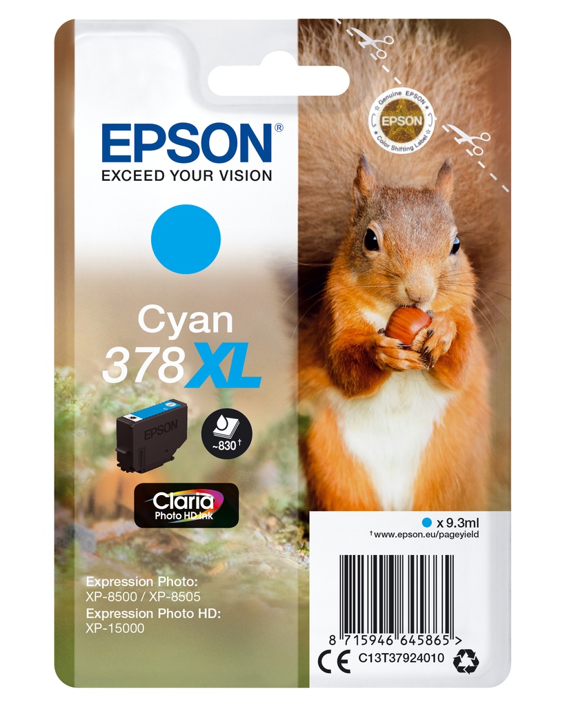 EPSON - Singlepack Cyan 378XL Claria Photo HD Ink con RF (Ref.C13T37924020)