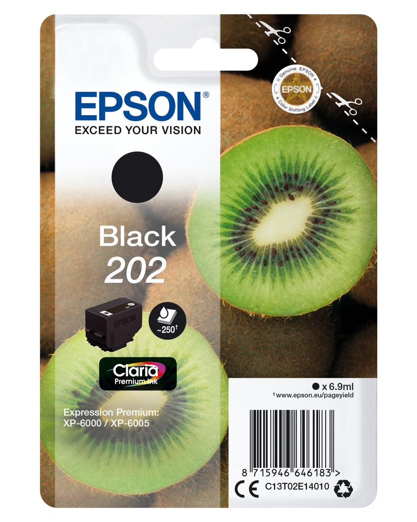 EPSON - Singlepack Negro 202 Claria Premium Ink con RF (Ref.C13T02E14020)