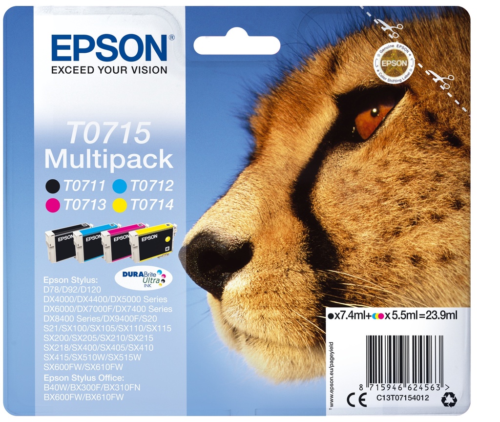EPSON - Stylus D-78/92/120 DX-4000/5000/6000/7000F Pack(T0711+T0712+T0713+T0714)(Radiofreciencia) (Ref.C13T07154022)