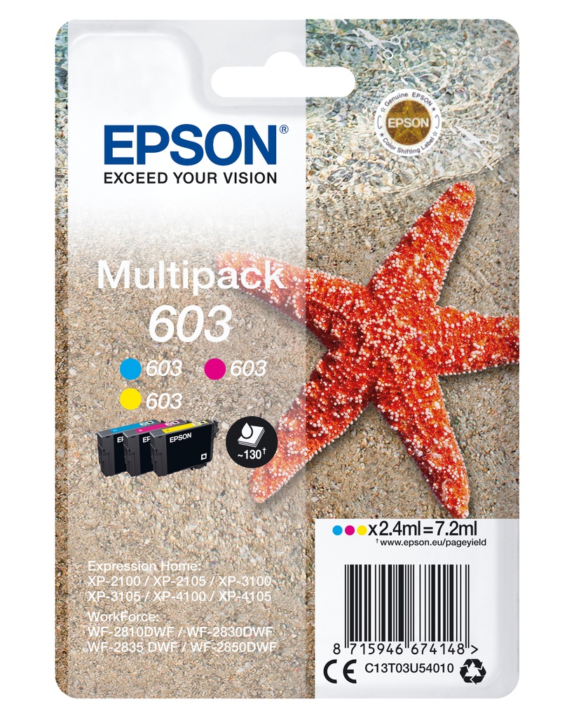 EPSON - tinta MultiPack Std Estrella de mar 3 tintas 603 RF / AM Multi (Ref.C13T03U54020)