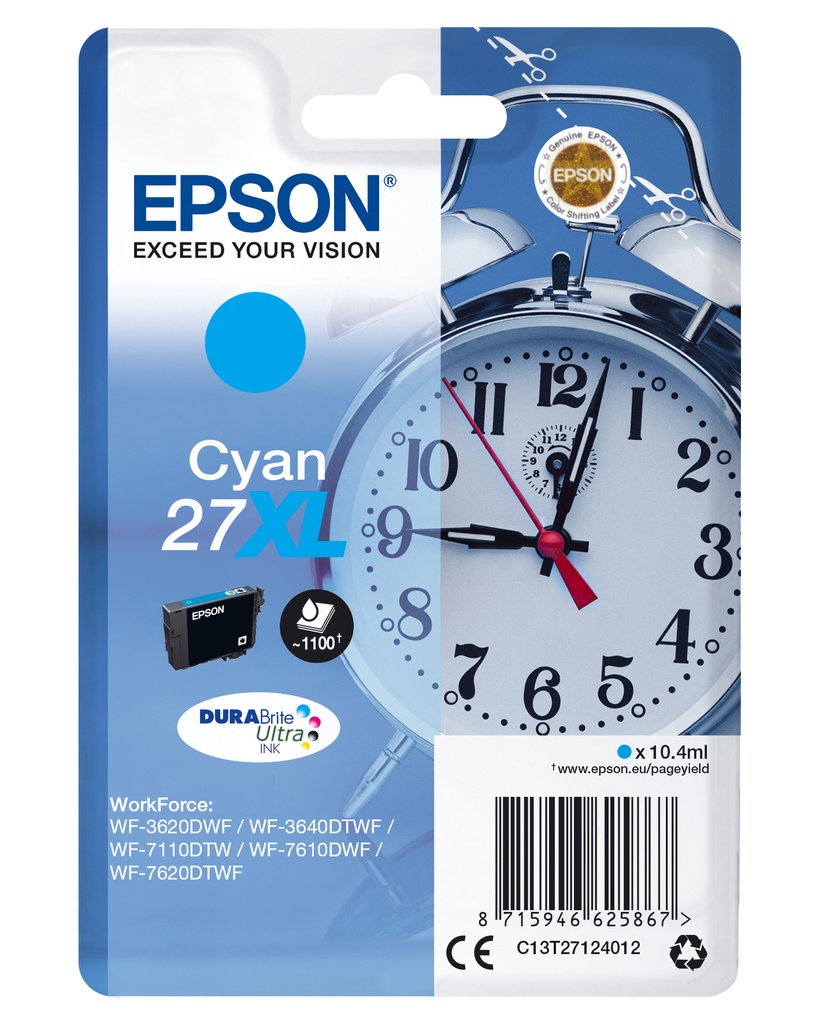EPSON - WorkForce WF-3000 y WF-7000 Cartucho Cian de Alta Capacidad nº27XL (etiqueta RF) (Ref.C13T27124022)