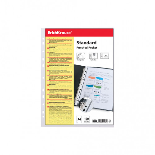 ERICH KRAUSE - SET DE 100 FUNDAS MULTITALADRAS FIZZY CLEAR, 30 MCM, A4, TRANSPARENTE (Ref.67330)